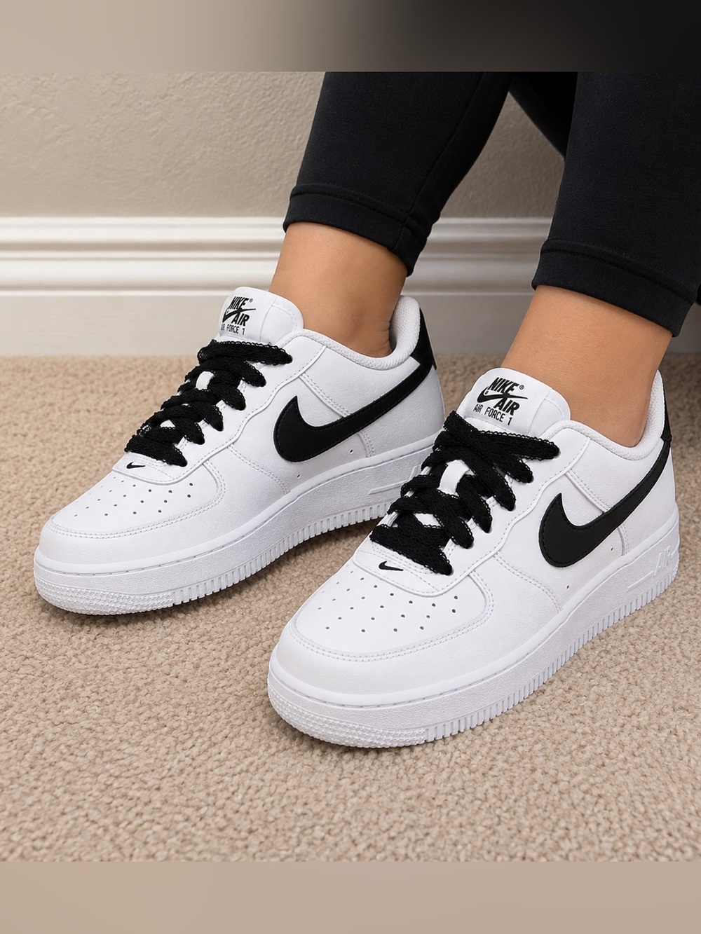 Nike Air Force 1 Sneakers White Black Low Top FV5948-101 | Size 5.5Y/Women's 7.5